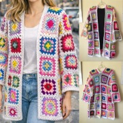 Kardigan, sweter handmade kwadraty babci  L / XL kwadraty babci