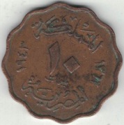 Egipt 10 milimów milliemes 1943 - 24,4 mm Faruk I - nr 2