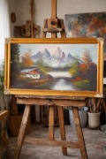 Obraz olejny na płótnie 50x90 cm – pejzaż górski – sygnowany – rama