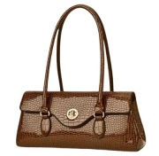 Torebka brązowa jamnik teckel bag bagietka na ramię lakierowana wzór węża