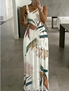 Suknia maxi letnia biała w kwiaty 3XL elastyczna