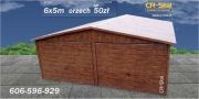 Garaż blaszany. 6x5 m. Bramy podnoszone. Dodatkowe drzwi. Orzech.