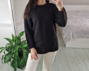 Long island brązowy wełniany długi sweter 50% wełna merino S