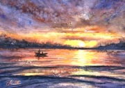 Zachód słońca w lagunie. Akwarela original A4