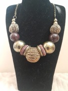 Naszyjnik boho złoto brązowy duże korale statement etno vintage regulowany