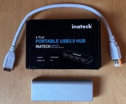 koncentrator hub Inateck USB 3.0 4 porty aluminiowy srebrny Apple Mac