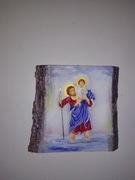 Święty Krzysztof ręcznie malowany na desce