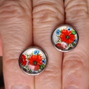 Kolczyki sztyfty retro vintage maki kwiaty polne okrągłe kaboszony