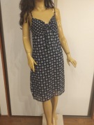 Sukienka 42 L granatowa we wzory na ramiączkach letnia zwiewna midi