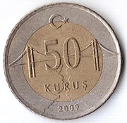 TURCJA 50 kurus 2009, KM# 1243, VF