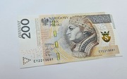 Banknot obiegowy 200zl Seria EY2219681(seria zastępcza)
