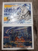 2 obrazy haft Aurora Vorealis zorzą polarna wilki