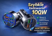 Ładowarka samochodowa 6x USB + USB-C PD szybkie ładowanie LED 12-24V