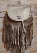 ZARA/ Złoty, bogato zdobiony frędzlami Plecak z Madrytu 