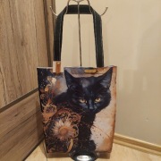 DZIEŃ KOTA - PIĘKNY CZARNY KOT nowa torba zakupowa - rękodzieło hand made
