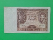 100 zł 1934 Ser. C.G. Trzecia " 8" od lewej słabo odbita farba.
