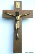 Krucyfiks - Art deco - drewno - mosiądz - 45x26cm