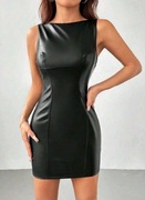 Czarna sukienka z ekoskóry 