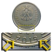 1 ZŁOTY 2019 MONETA [nr 137] > DESTRUKT > NADLEWKA PRZY DACIE