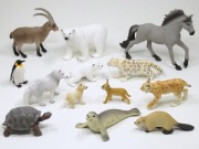 Figurki Schleich, 13 sztuk, mustang, żółw, bóbr, niedźwiedzie, foka, wilk