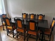 Stół dębowy czarny rozkładany retro - na 8-10 osób