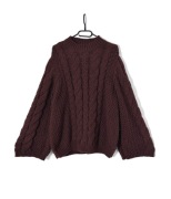 Sweter Oversize Luźny Gruby Splot Warkocze Brązowy |R. M