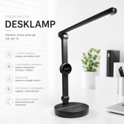 Nowoczesna bezprzewodowa lampka biurkowa LED z zegarem, termometrem 