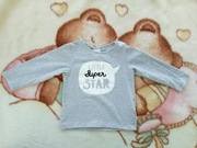 Szara bluzka z długim rękawem H&M 68 gwiazda star jak nowa