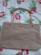 BRĄZOWA TOREBKA DAMSKA NA RAMIĘ ZAMSZ BEŻOWA MAŁA LEKKA DO PRACY 