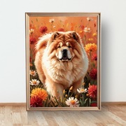 Plakat Chow chow wśród kwiatów A3 (30cmx40cm)