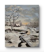 Obraz ręcznie malowany na płótnie, pejzaż zimowy 40x50