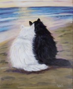 Razem o zachodzie słońca 55x75 koty, plaża, na prezent