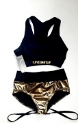 Komplet fitness pole dance lycra złoty  czarny L