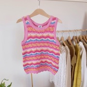 Top bez rękawów różowy szydelkowy 116 bluzeczka koszulka kamizelka bezre