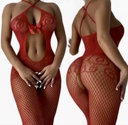 Bodystocking S M L czerwona bielizna erotyczna komplet na walentynki 