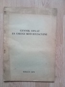 Cennik opłat za usługi motoryzacyjne Kielce 1979 rok.