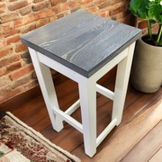 Taboret barowy hoker stołek prosty drewniany 55cm biały +  szary loft