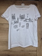 Reserved koszulka biała basic London Londyn nadruk bawełna S 