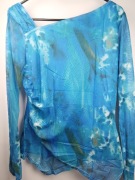 Bluzka damska DRESSTELLS XL niebieska transparentna siateczka długi rękaw