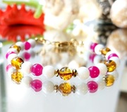 BRANSOLETKA BURSZTYN KAMIEŃ JADEIT STAL SZLACHETNA 316L NA RĘKĘ NOGĘ 