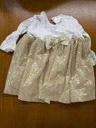 Biało-złota elegancka sukienka z cekinami i kokardą rozmiar 80 