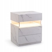 Nowa Szafka Nocna z 3 Szufladami Podświetlana LED Biały Marmur Stolik Nocny