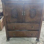 Rzeźbiona komoda dębowa vintage, styl kolonialny, dwie szuflady