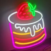 NEON CIASTKO Z TRUSKAWKĄ DESER TORT CIASTA CUKIERNIA SZYLD LED DO CUKIERNI 