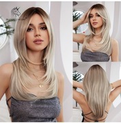 Damska średniej długości prosta blond peruka Halloween Karnawał