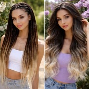 Czarno Fioletowe Syntetyczne Włosy Na Warkoczyki Doczepiane 130cm. 2 opcje