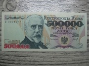 BANKNOT RP 500000 ZŁOTYCH 1993 ROK SERIA Z SIENKIEWICZ UNC