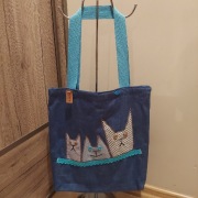 3 KOTY-zdziwione i wesoły-nowa torba zakupowa z jeansu shopperka-hand made