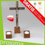 DREWNIANY CIEMNY KOMPLET KOLĘDOWY Krzyż Świeczniki - Zestaw na KOLĘDĘ