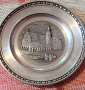 Talerz cynowy ozdobny pamiątkowy Leipzig Rathaus Zinn -Giesser-Innung Lipsk